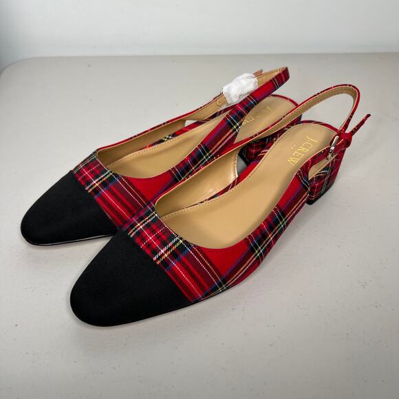 J. Crew Red Tartan Low Heel Cap Toe Slingbacks Size 9 - Picture 2 of 9